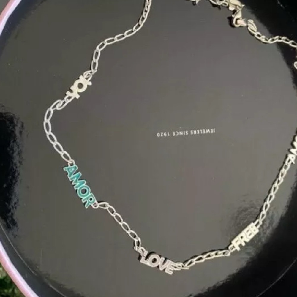 Crossword necklace with Joy, Free and Amore motifs in silver, 50 CM - Picture 2 of 5